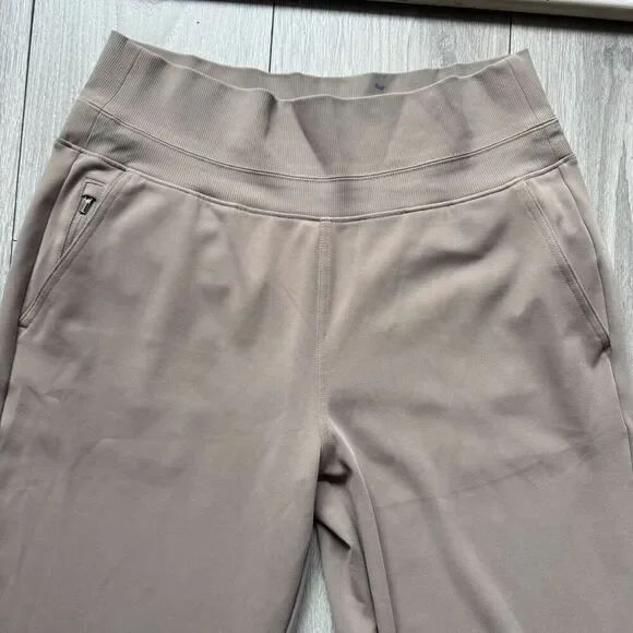 Athleta Pants Womens M Beige Venice Flare Leg Slit Hem High Rise Office Commute - Picture 3 of 14